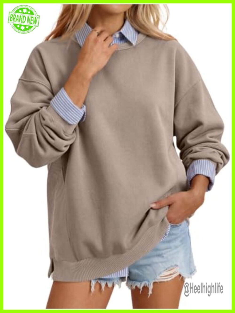 Oversized Sweatshirt Long Sleeve Crewneck Pullover Textured